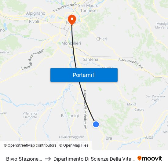 Bivio Stazione Ferroviaria to Dipartimento Di Scienze Della Vita E Biologia Dei Sistemi map