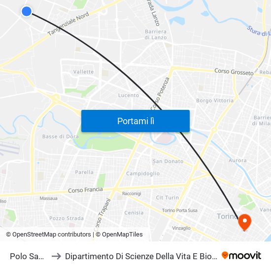 Polo Sanitario to Dipartimento Di Scienze Della Vita E Biologia Dei Sistemi map