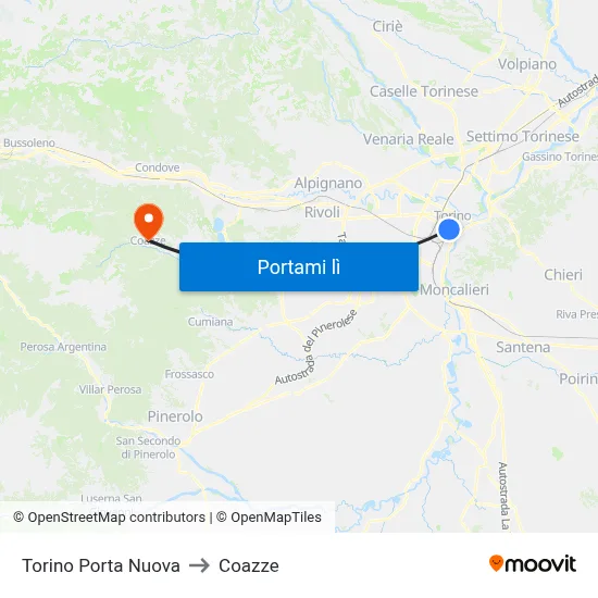 Torino Porta Nuova to Coazze map