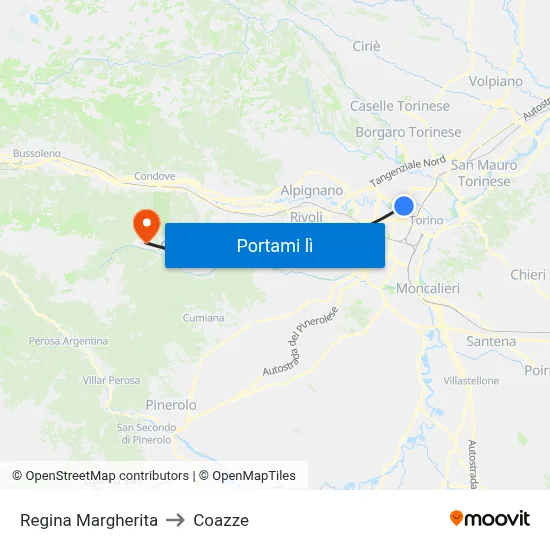 Regina Margherita to Coazze map