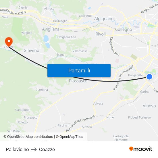 Pallavicino to Coazze map