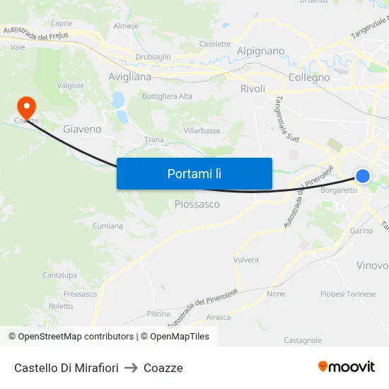 Castello Di Mirafiori to Coazze map