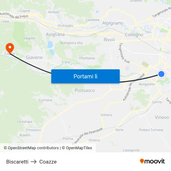 Biscaretti to Coazze map