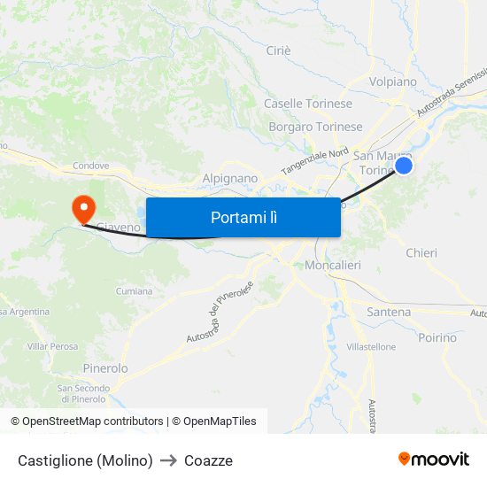 Castiglione (Molino) to Coazze map