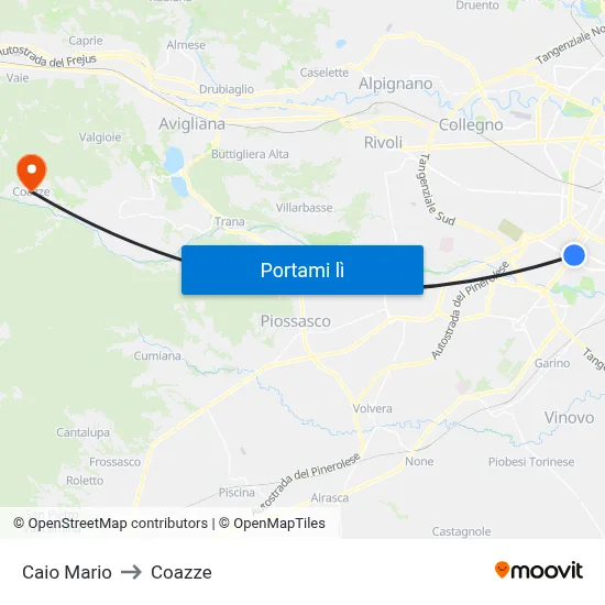 Caio Mario to Coazze map