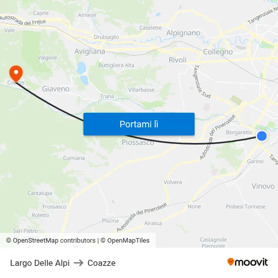 Largo Delle Alpi to Coazze map