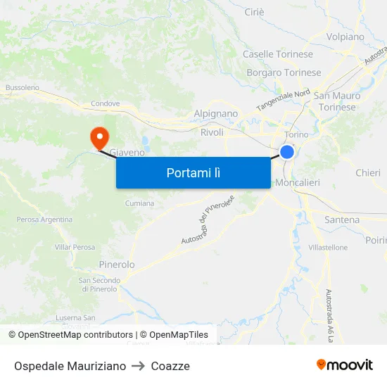 Ospedale Mauriziano to Coazze map