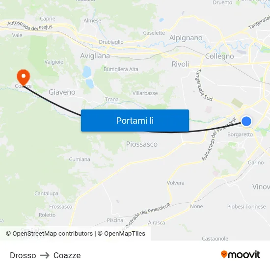 Drosso to Coazze map