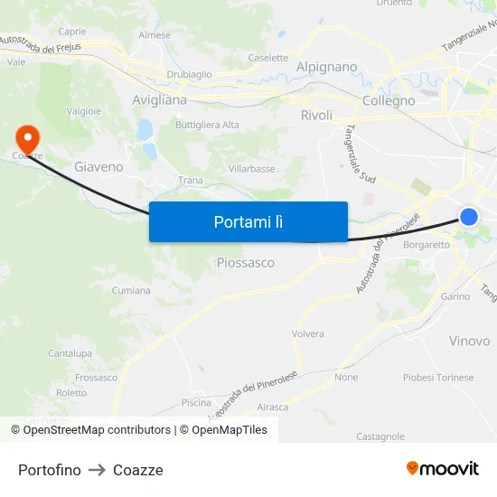 Portofino to Coazze map