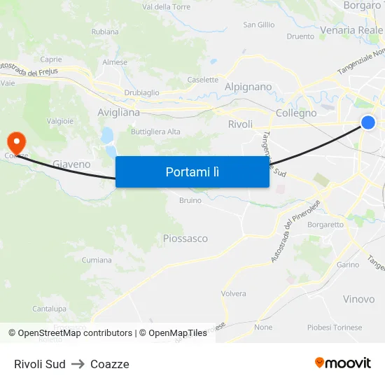 Rivoli Sud to Coazze map