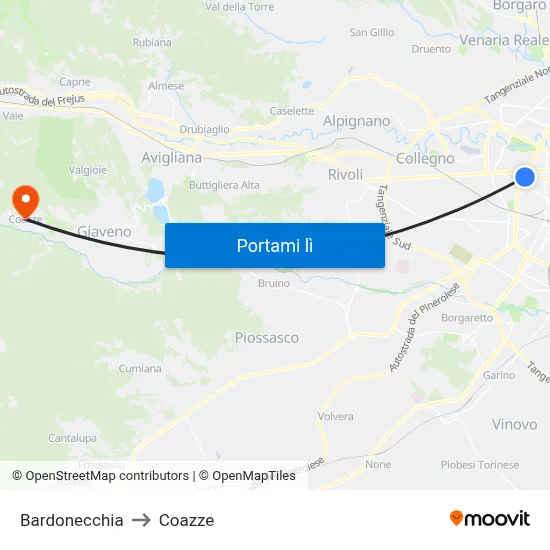 Bardonecchia to Coazze map