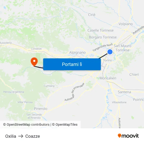 Oxilia to Coazze map