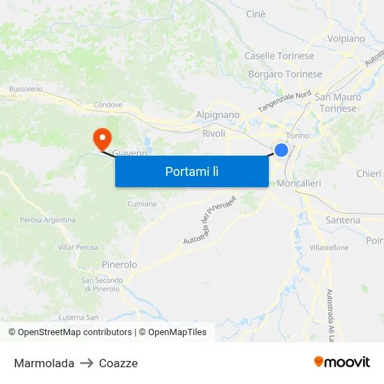 Marmolada to Coazze map