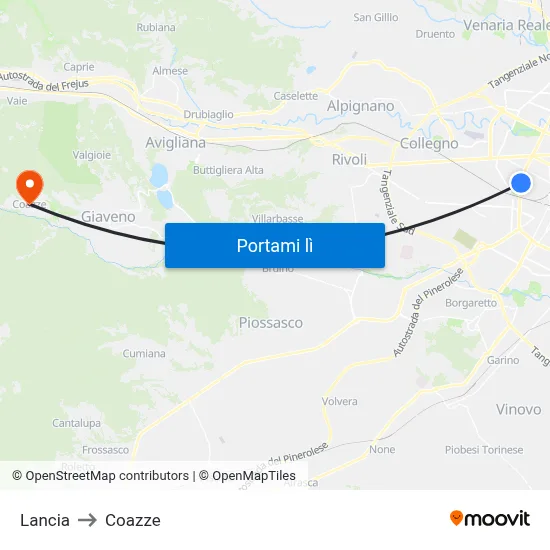 Lancia to Coazze map