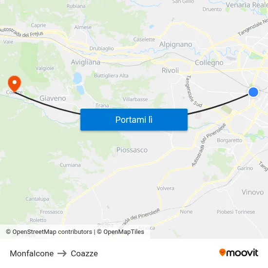 Monfalcone to Coazze map