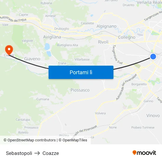 Sebastopoli to Coazze map