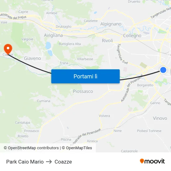 Park Caio Mario to Coazze map
