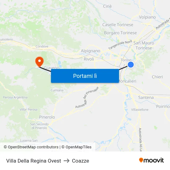 Villa Della Regina Ovest to Coazze map