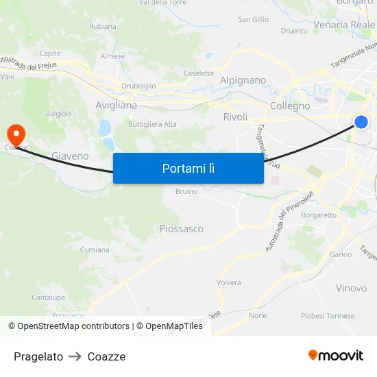 Pragelato to Coazze map