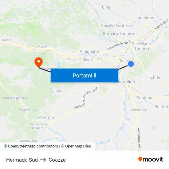 Hermada Sud to Coazze map