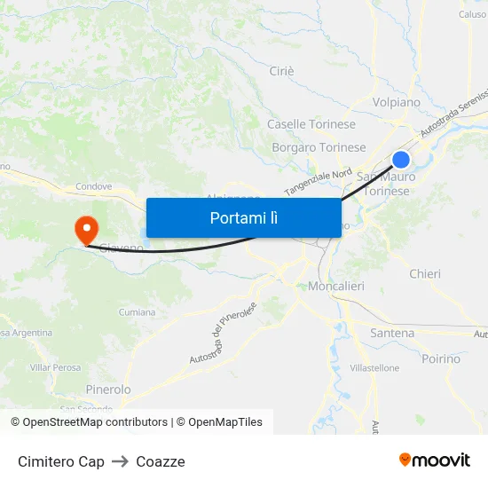 Cimitero Cap to Coazze map