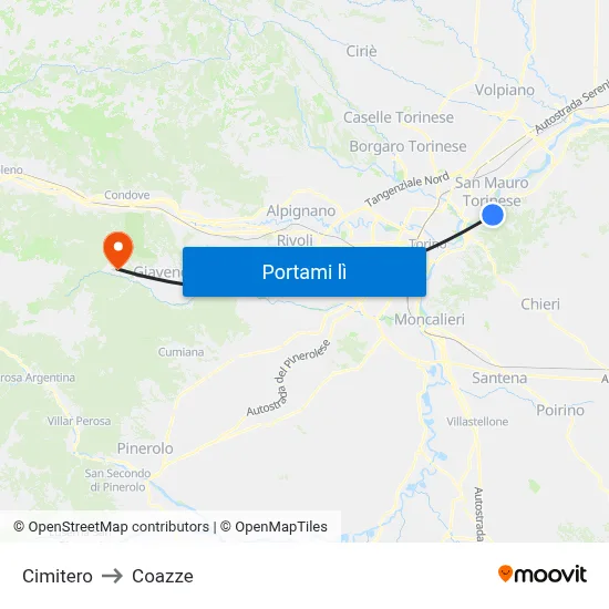 Cimitero to Coazze map