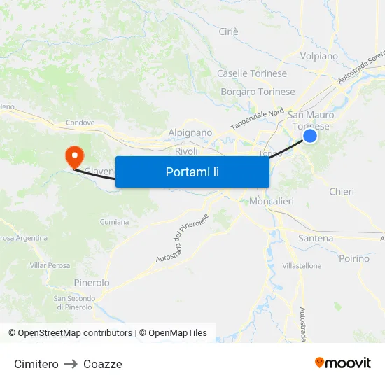 Cimitero to Coazze map
