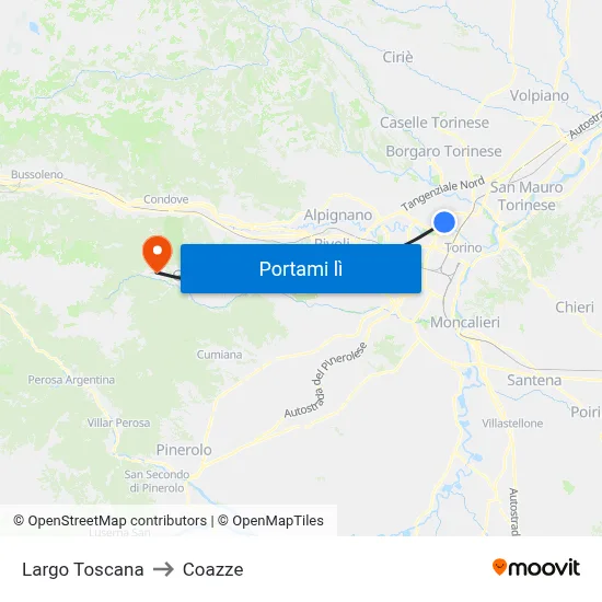 Largo Toscana to Coazze map