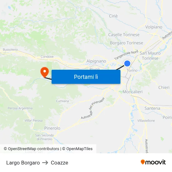 Largo Borgaro to Coazze map