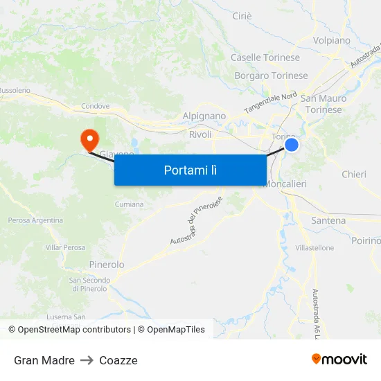 Gran Madre to Coazze map