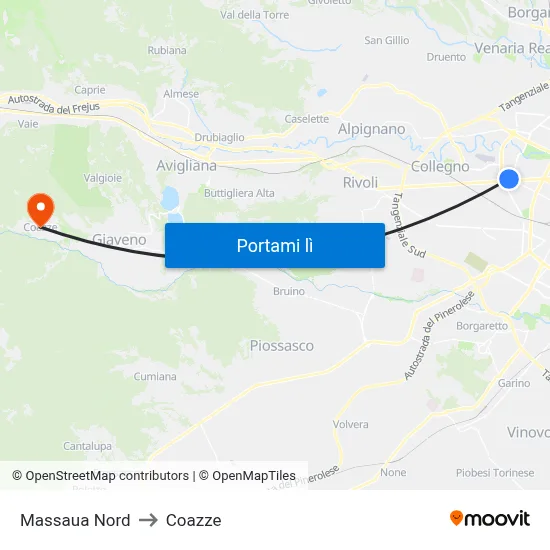 Massaua Nord to Coazze map