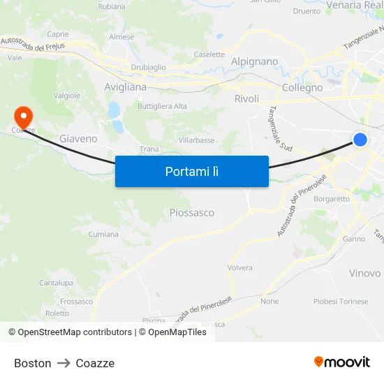 Boston to Coazze map
