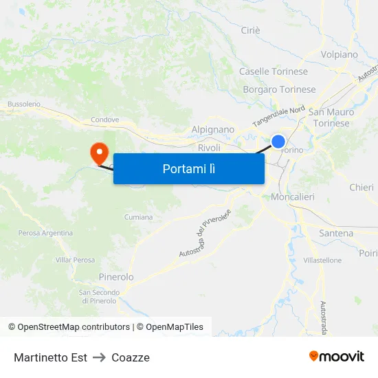 Martinetto Est to Coazze map