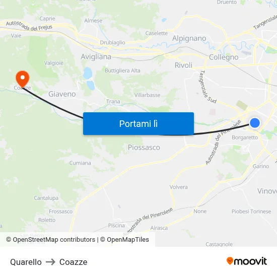 Quarello to Coazze map