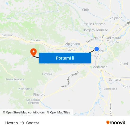 Livorno to Coazze map