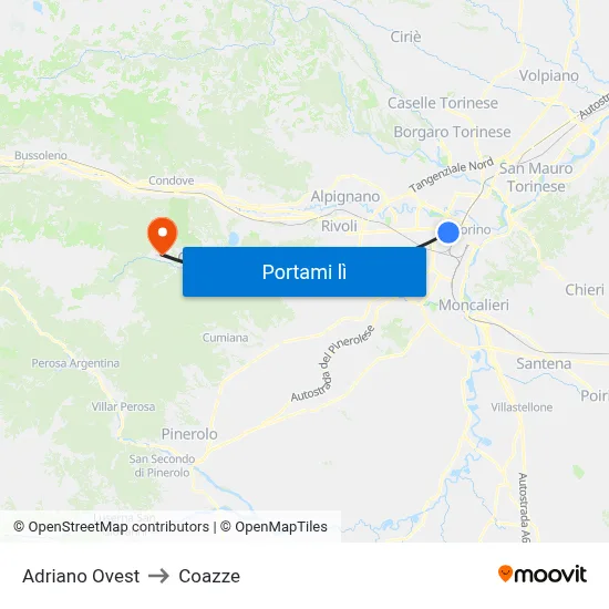 Adriano Ovest to Coazze map