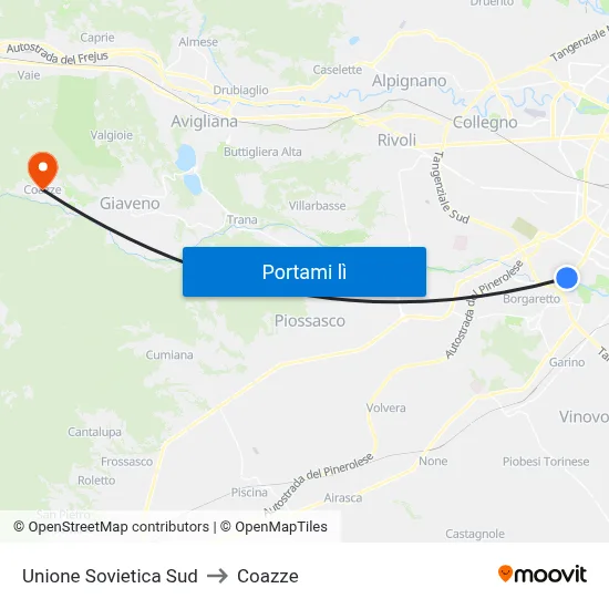 Unione Sovietica Sud to Coazze map