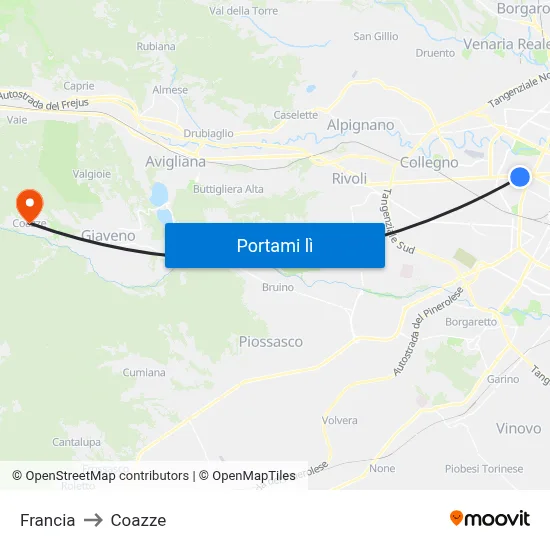Francia to Coazze map