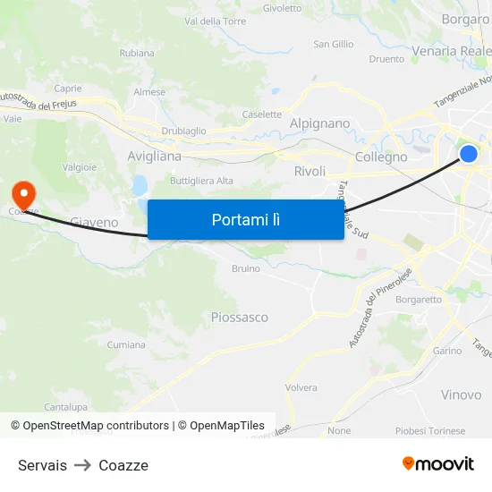 Servais to Coazze map