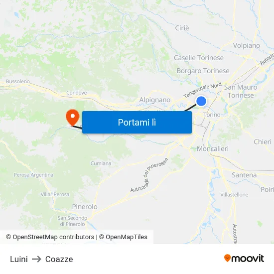 Luini to Coazze map
