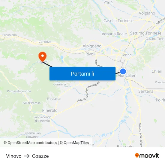 Vinovo to Coazze map