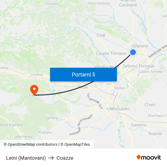 Leini (Mantovani) to Coazze map