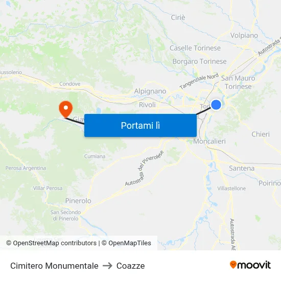 Cimitero Monumentale to Coazze map