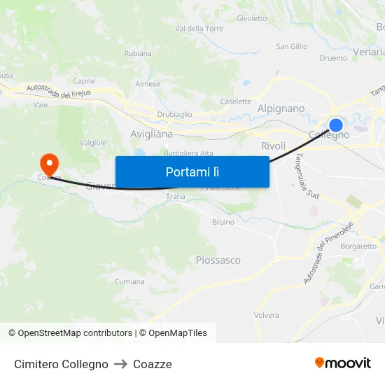 Cimitero Collegno to Coazze map