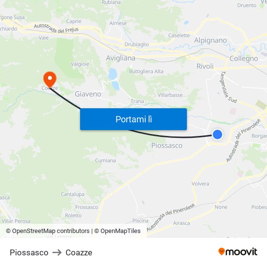 Piossasco to Coazze map