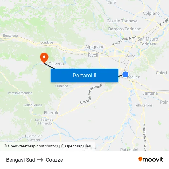 Bengasi Sud to Coazze map