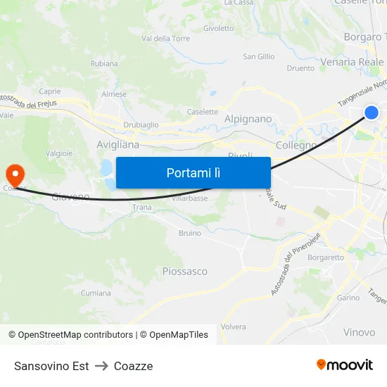 Sansovino Est to Coazze map
