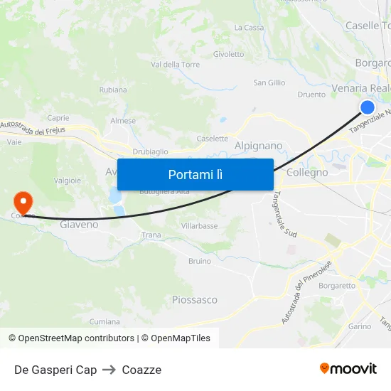 De Gasperi Cap to Coazze map