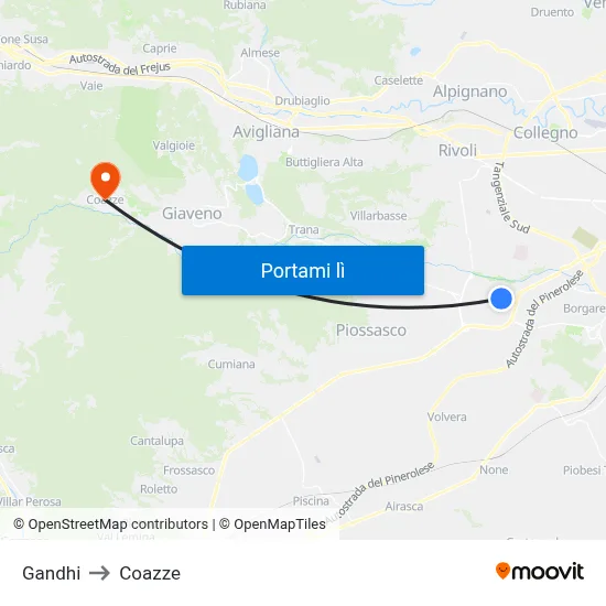 Gandhi to Coazze map