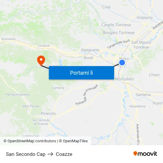 San Secondo Cap to Coazze map